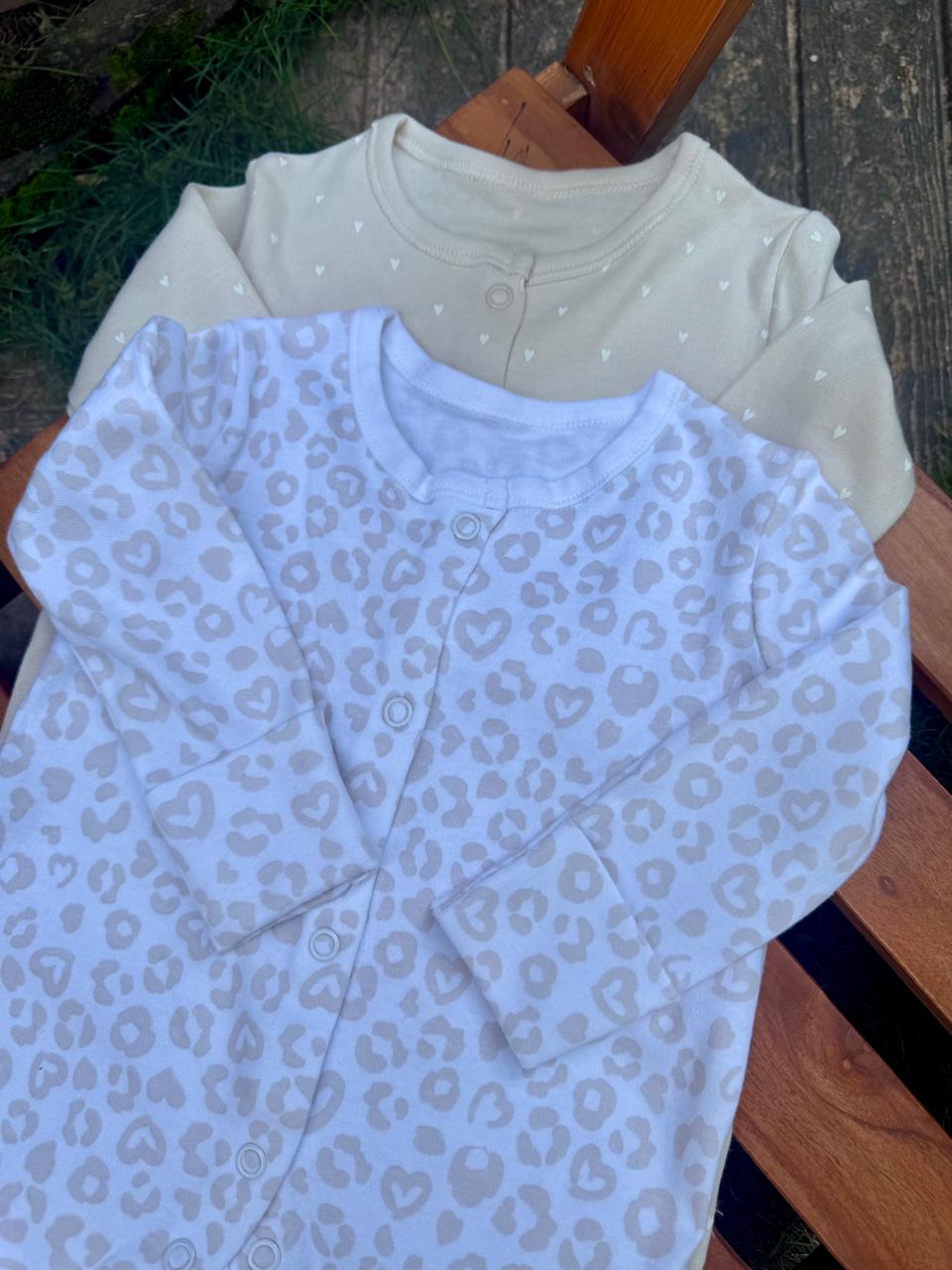 George Pack of 2 Leopards & Hearts print Sleepsuits