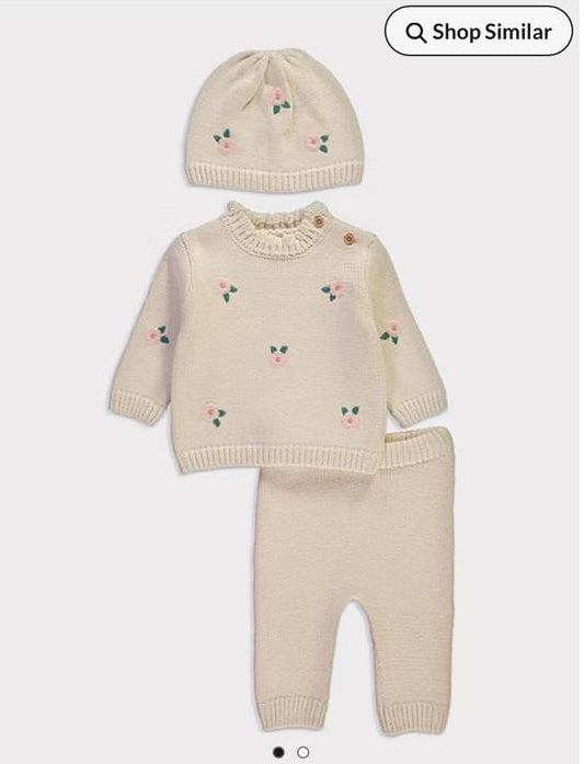 George Knitted Embroided Flower 3pc Set