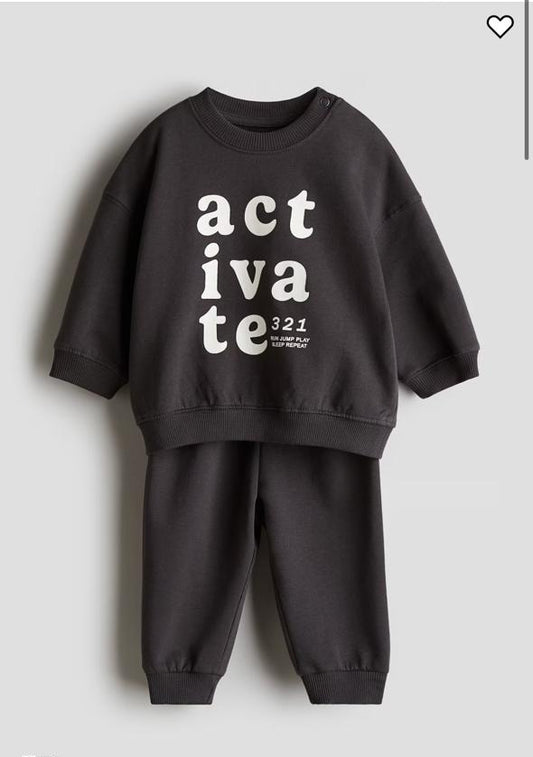 H&M Fleece Lined "activate" Sweatshirt & Trouser Set