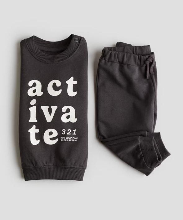 H&M Fleece Lined "activate" Sweatshirt & Trouser Set