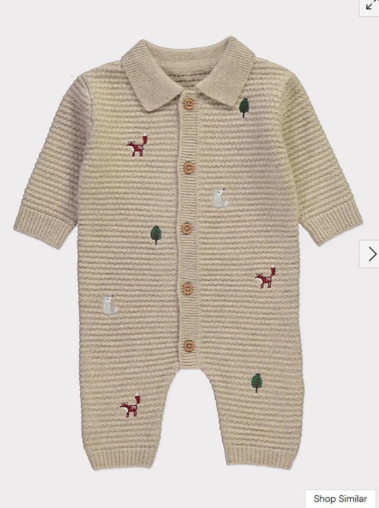 George Knitted Woodland Embrioded Sleepsuit