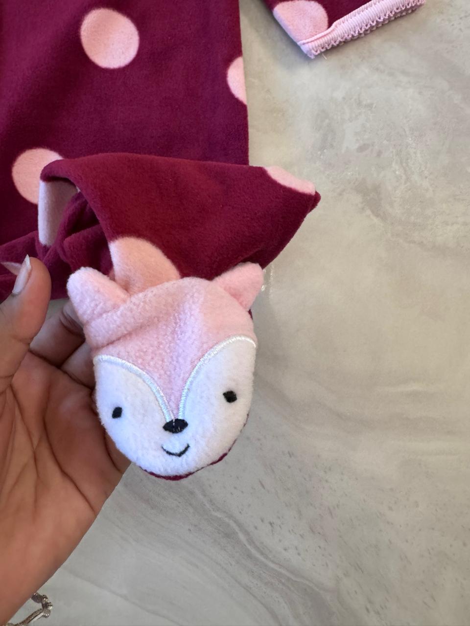 Fox Face Embroidered Fleece Sleepsuit