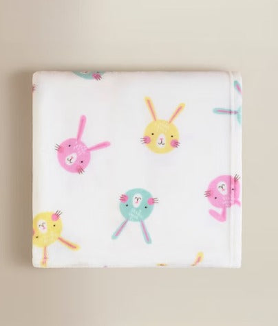 George Pink White Bunnies Fleece Blanket