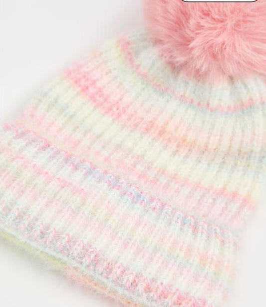 George Knitted Stripe Hat & Scarf Set