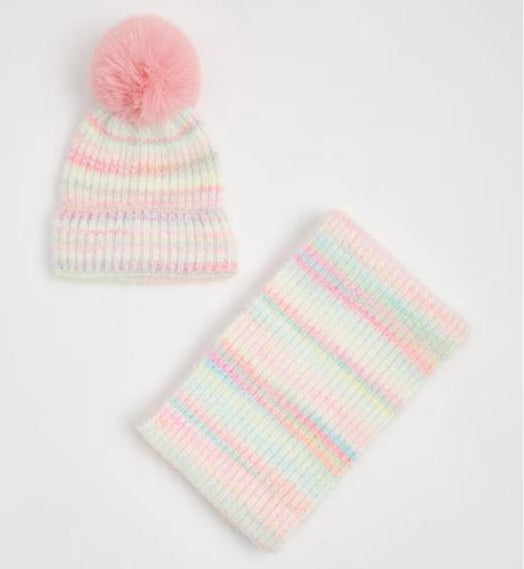George Knitted Stripe Hat & Scarf Set