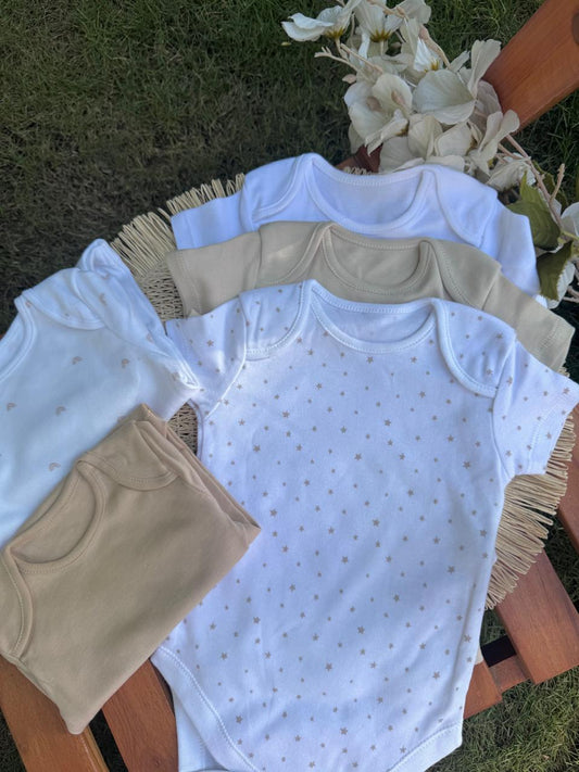 George pack of 5 Neutral Short Sleeve Bodysuits