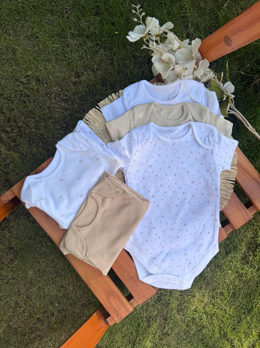 George pack of 5 Neutral Short Sleeve Bodysuits