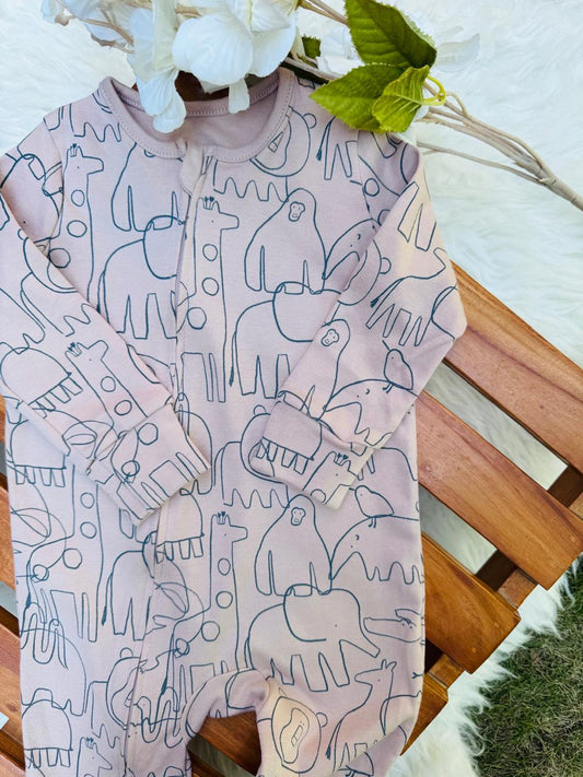 George Elephants print Sleepsuit