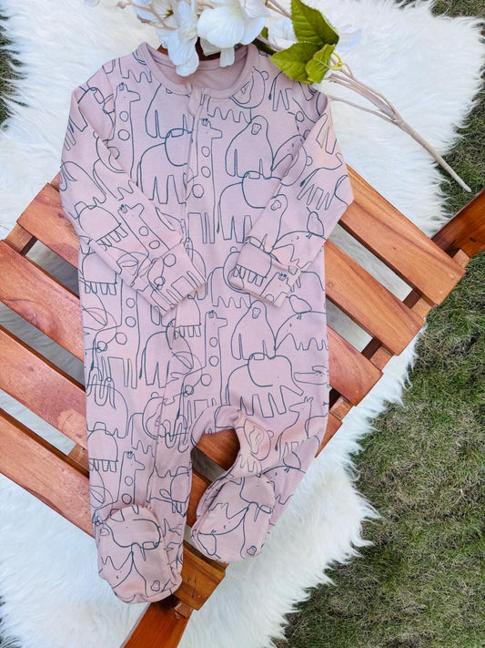 George Elephants print Sleepsuit