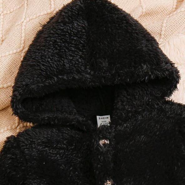 SHEIN Sherpa Black Hooded Jacket