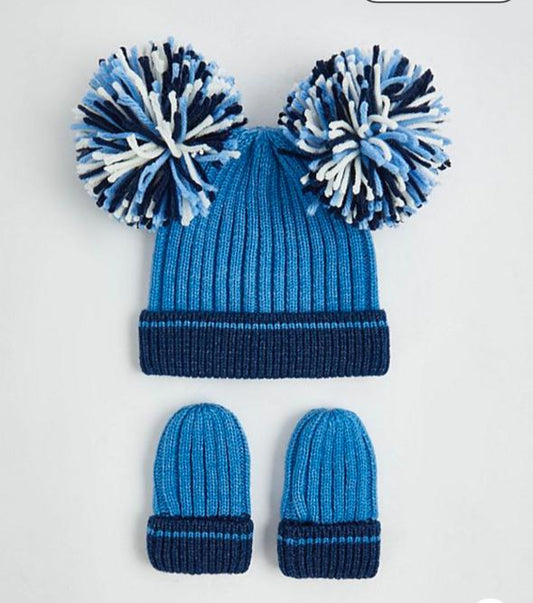 George Doubble Pom Pom Knitted Hat & Mitten