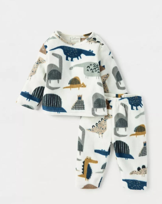 Juniors All-Over Dino Print Fleece Shirt & Trouser Set