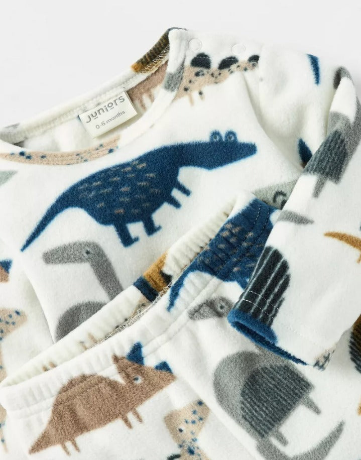 Juniors All-Over Dino Print Fleece Shirt & Trouser Set