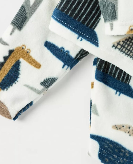 Juniors All-Over Dino Print Fleece Shirt & Trouser Set