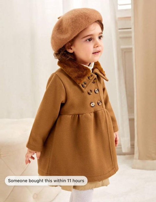 Shein Brown Thick Fleeced Collar Woolen Coat
