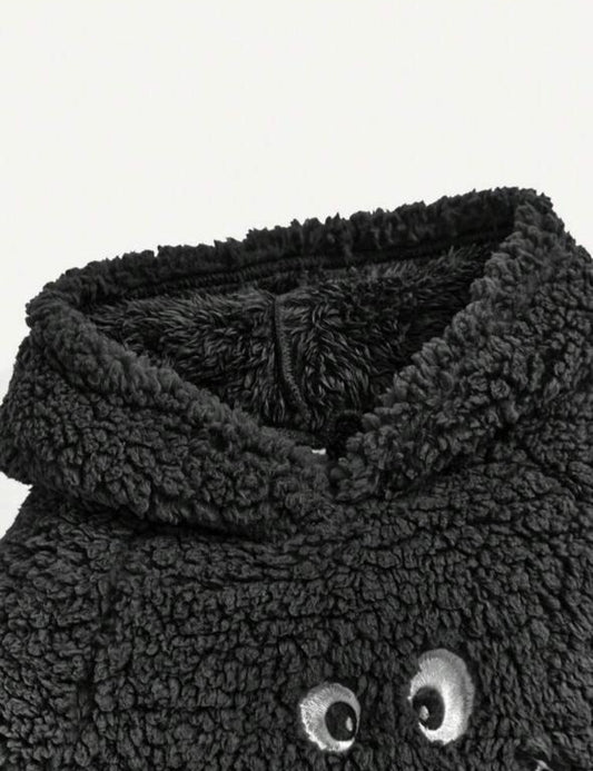 Shein Sherpa Black Hoodie Shirt & Trouser Set