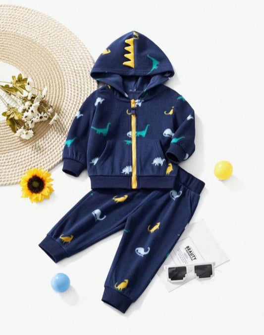 SHEIN Fleeced Dino Hoodie & Trouser Set