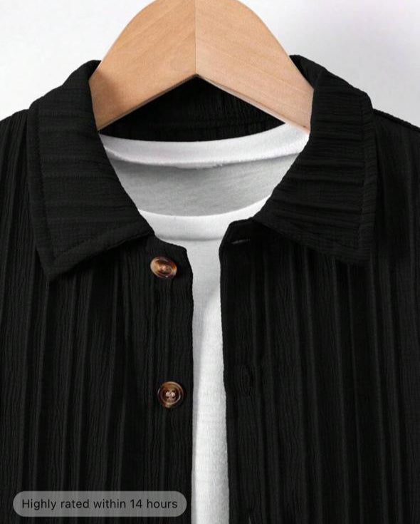 Shein Solid Black Coloured Shirt & Short Set