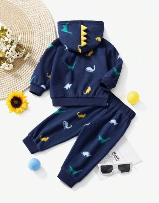 SHEIN Fleeced Dino Hoodie & Trouser Set