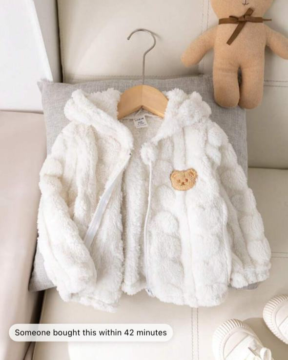 SHEIN Embroided Bear Fluffy Jacket
