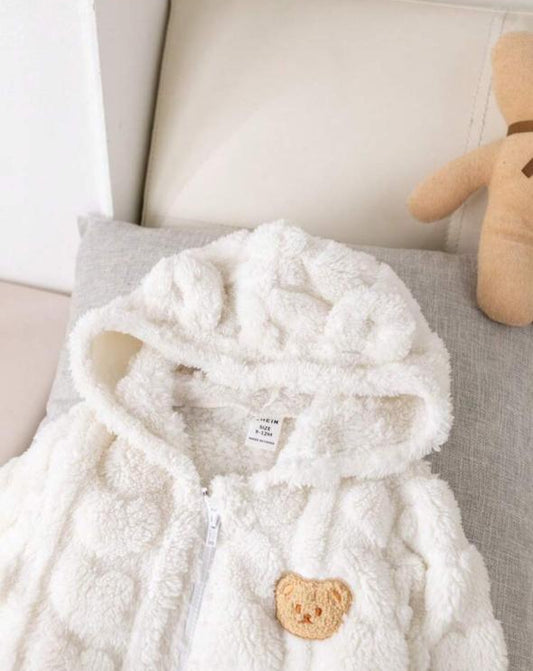 SHEIN Embroided Bear Fluffy Jacket