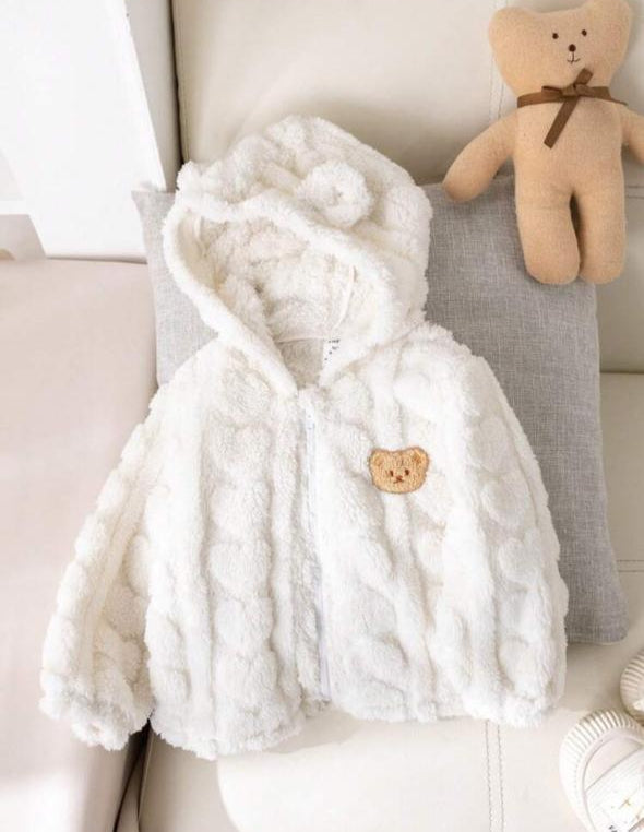 SHEIN Embroided Bear Fluffy Jacket