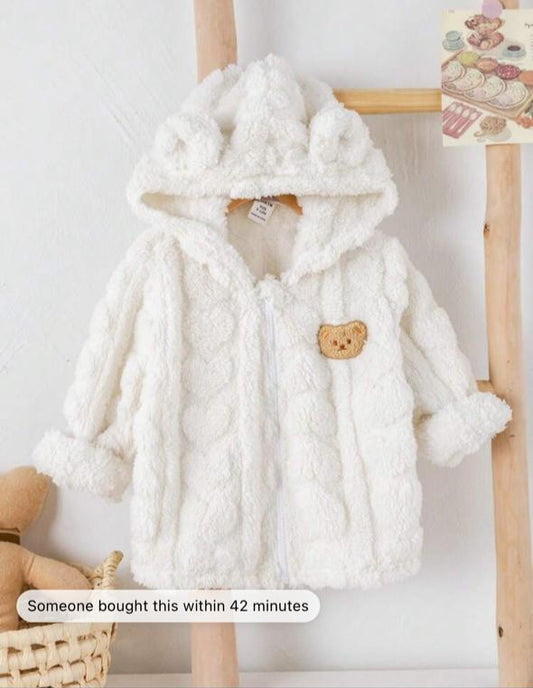 SHEIN Embroided Bear Fluffy Jacket
