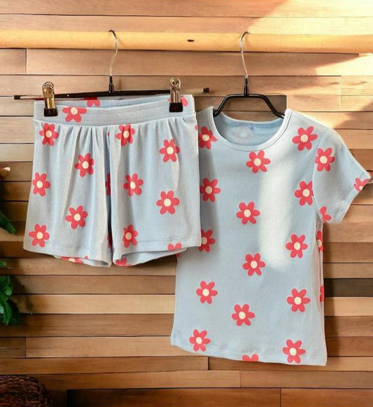 George Ribbed pink Floral Shirt & Shorts Set
