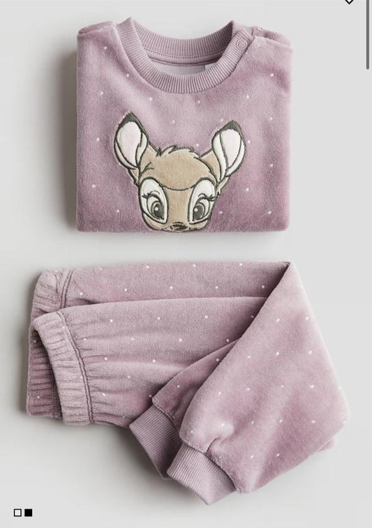 H&M Embroided Deer Velour Shirt & Trouser Set