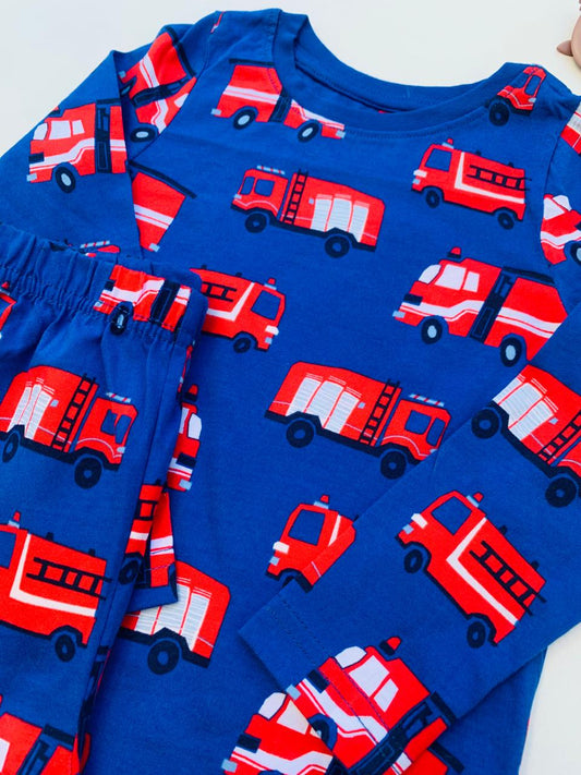 George Printed Fire Trucks on Blue Shirt & Trouser