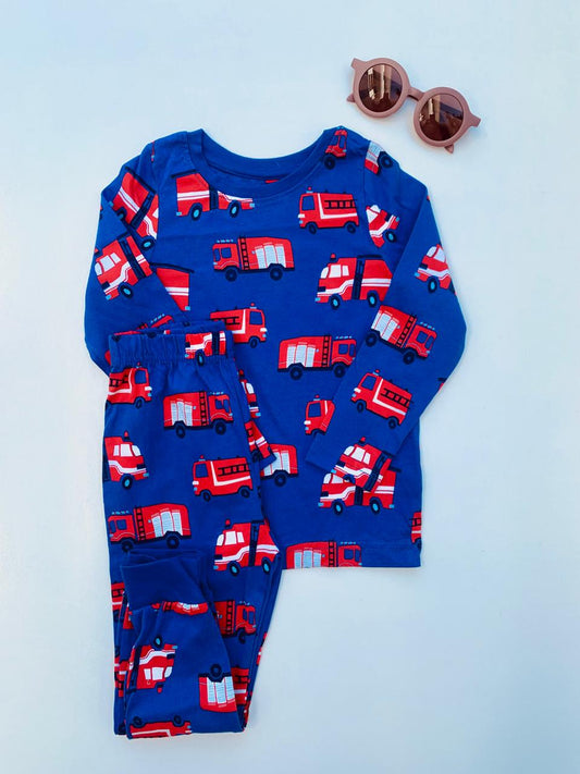 George Printed Fire Trucks on Blue Shirt & Trouser