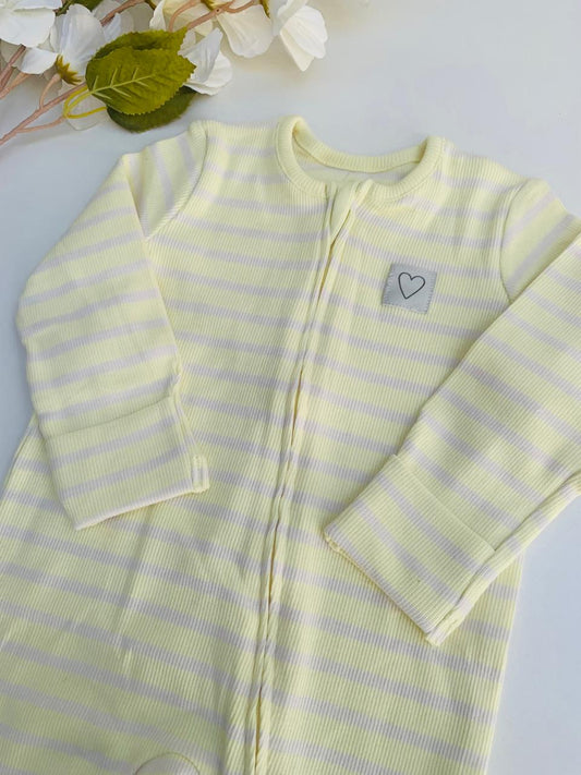 George Ribbed Stripes Pastel Yellow Sleepsuit