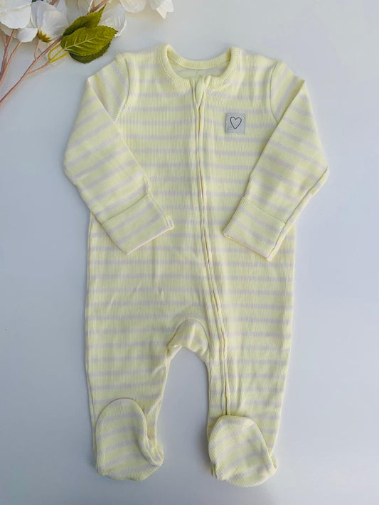 George Ribbed Stripes Pastel Yellow Sleepsuit