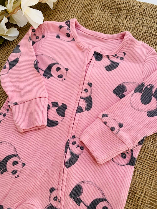 George Ribbed all over Pandas Sleepsuit