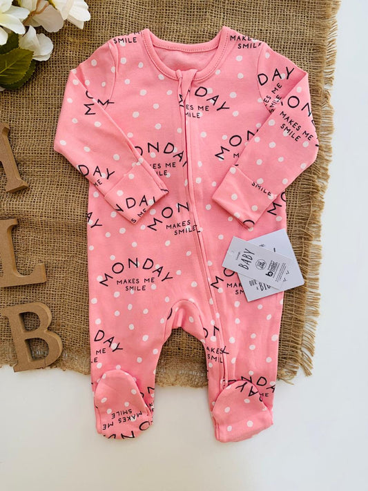 George “MONDAY, Makes me Smile “ Zipped Sleepsuit
