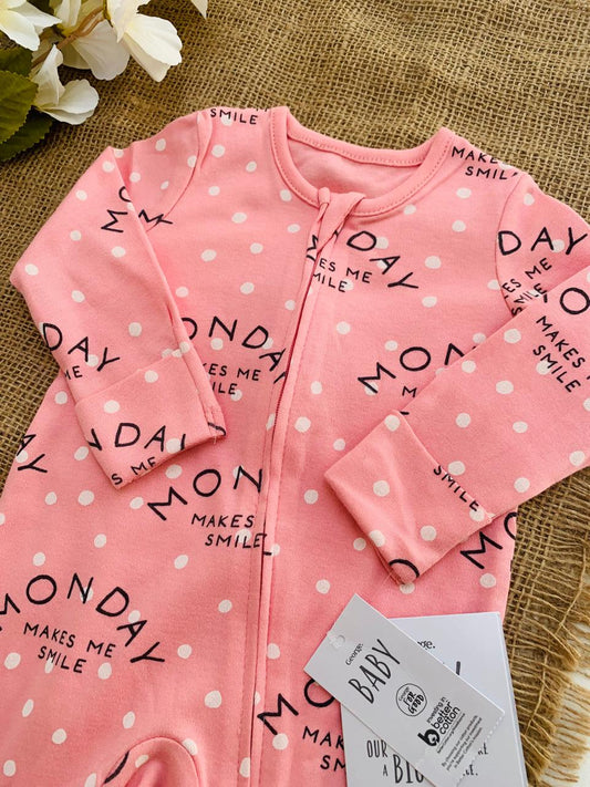 George “MONDAY, Makes me Smile “ Zipped Sleepsuit