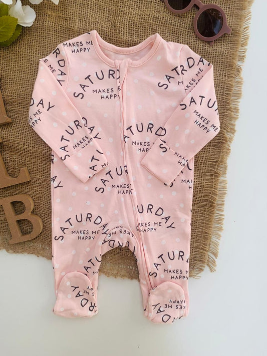 George “SATURDAY, makes me Happy” Zipped Sleepsuit