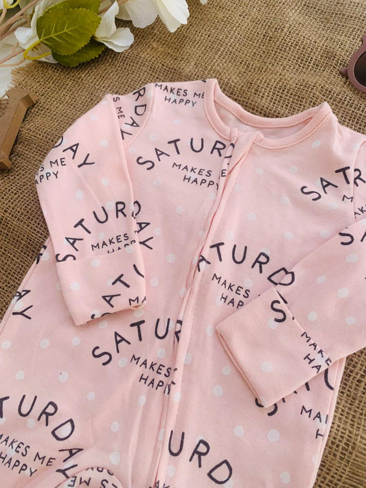 George “SATURDAY, makes me Happy” Zipped Sleepsuit