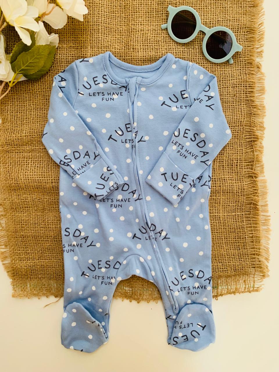 George “TUESDAY, Let's have Fun”Zipped Sleepsuit