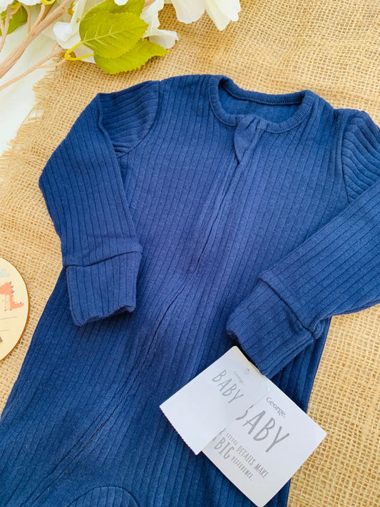 George Ribbed Blue Sleepsuit
