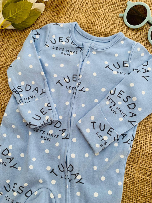 George “TUESDAY, Let's have Fun”Zipped Sleepsuit