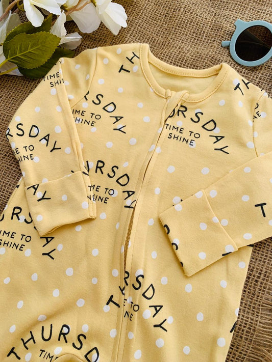 George “THURSDAY, Time to Shine” Zipped Sleepsuit
