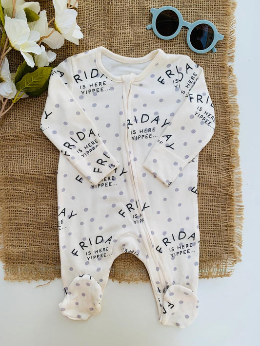George “FRIDAY is here Yappee” Zipped Sleepsuit