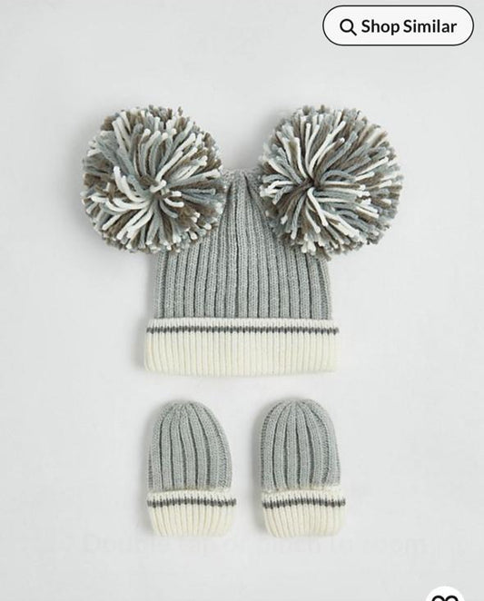 George Gray double pom pom knitted Cap & Mittens