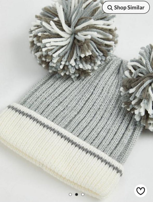 George Gray double pom pom knitted Cap & Mittens