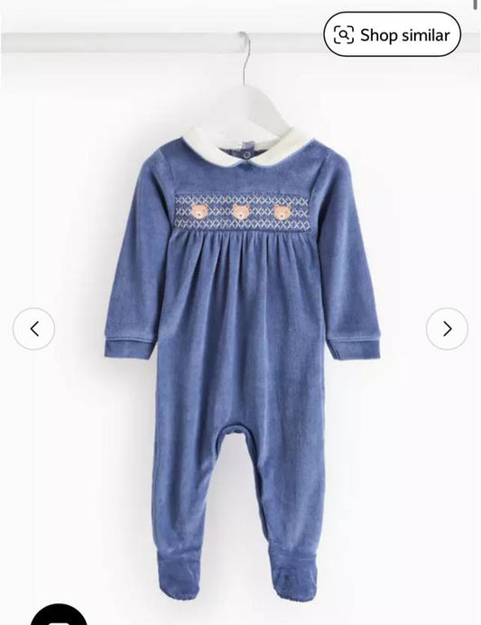 TU Clothing Embroided Bear Velour Sleepsuit