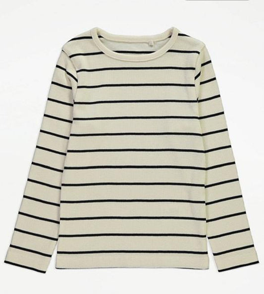 George Cream Striped Top & Denim Frill Pinafore