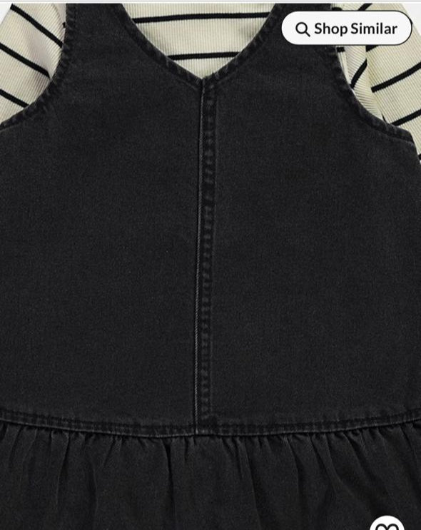 George Cream Striped Top & Denim Frill Pinafore