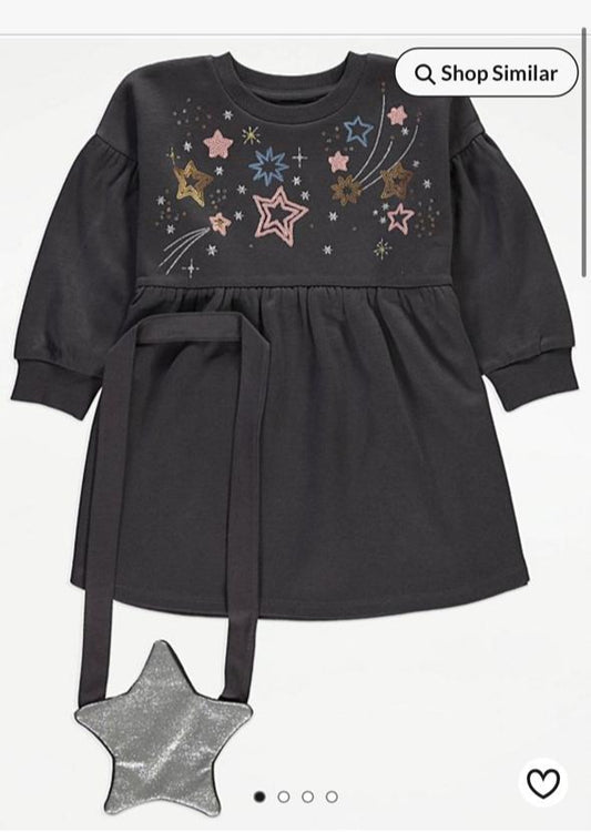 George Charcoal Sequin Star Sweatshirt Dress & Bag Set