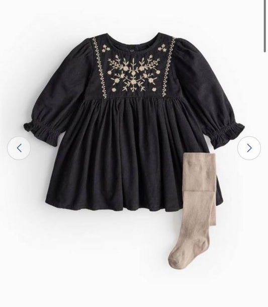 Tu Clothing Black Floral Corduroy Frock with Leggings